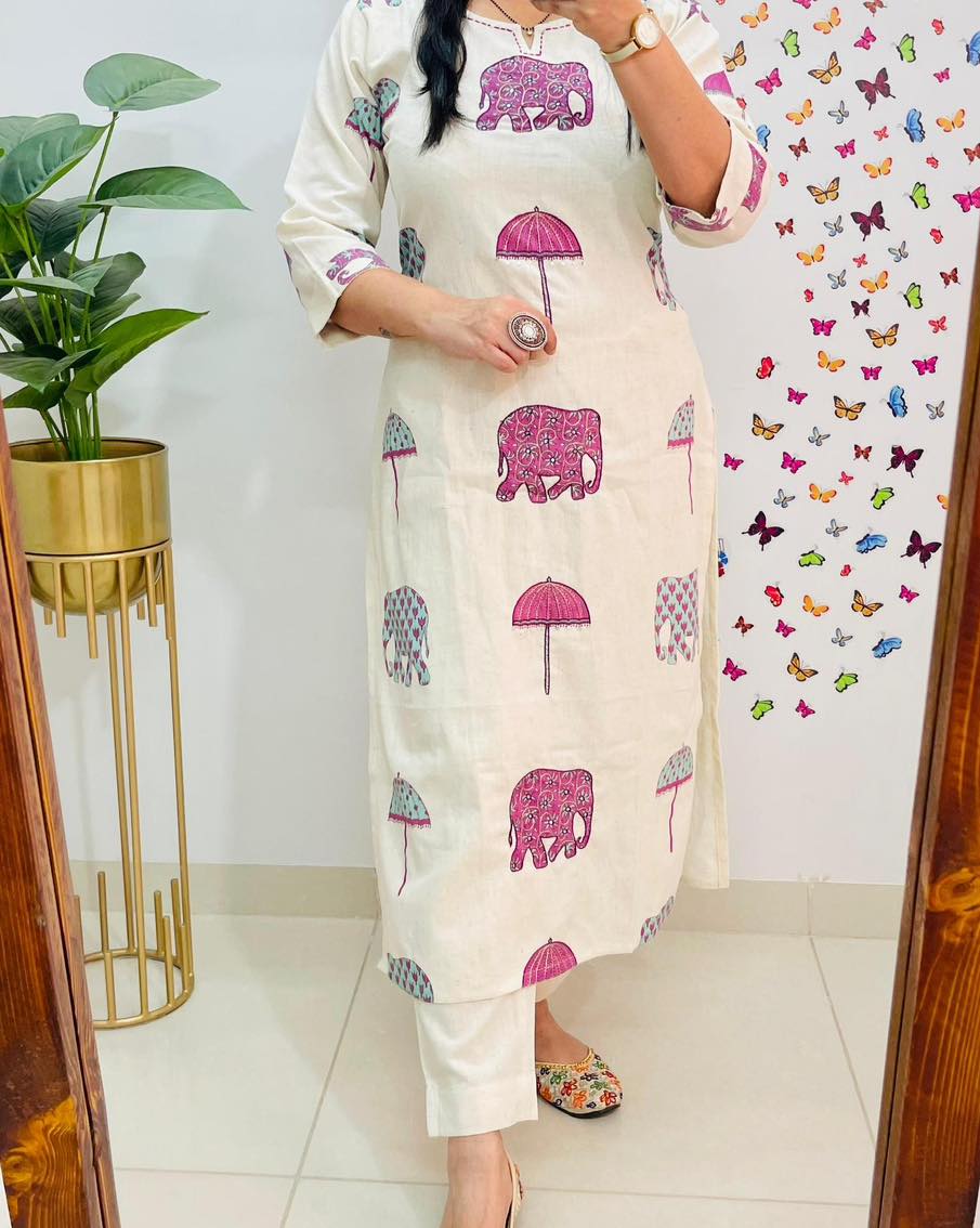 Beautiful Cotton slub Kurti with Pant set(WACD136)