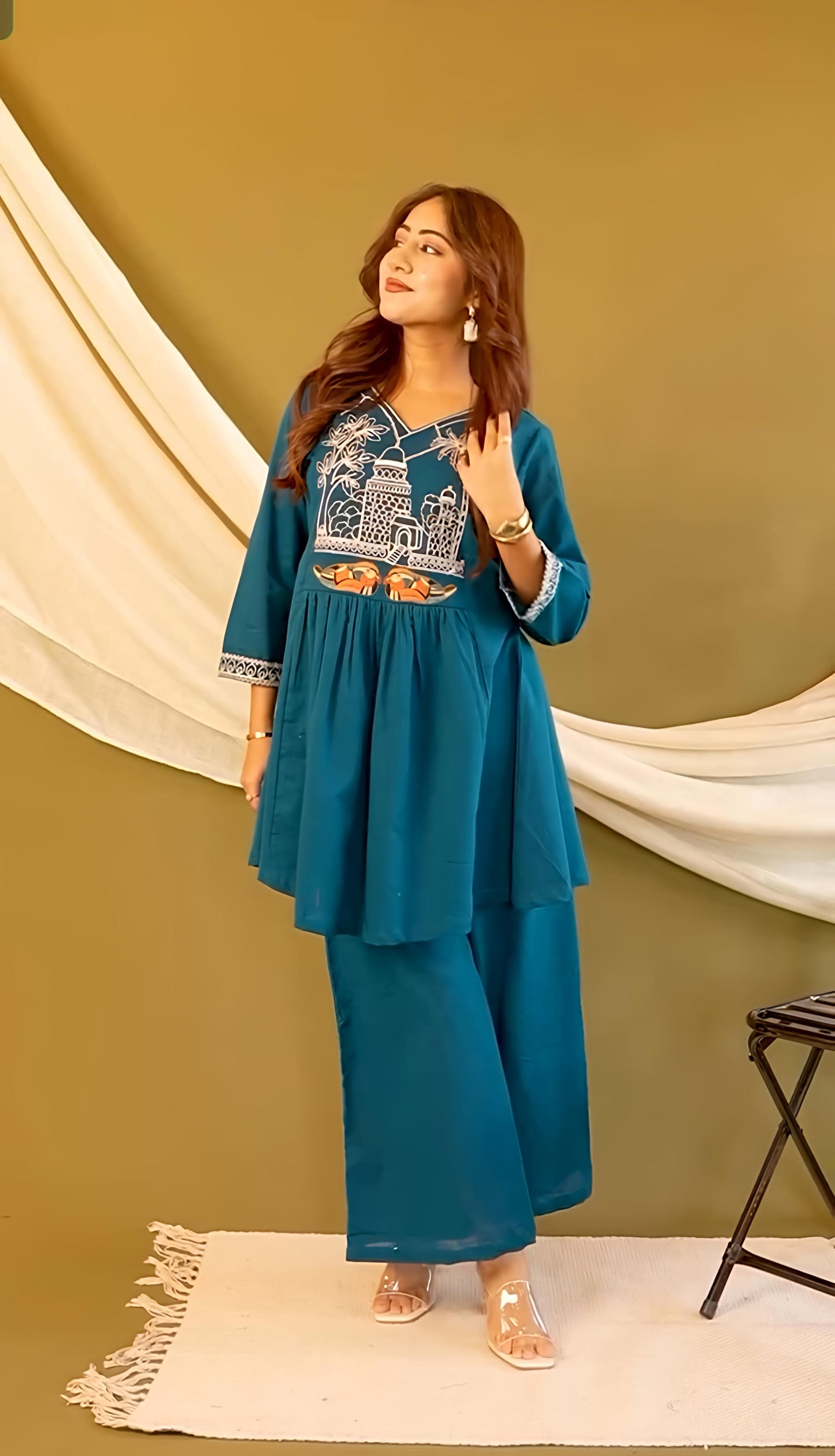 Beautiful Cotton slub Kurti with Pant set(WACD140)