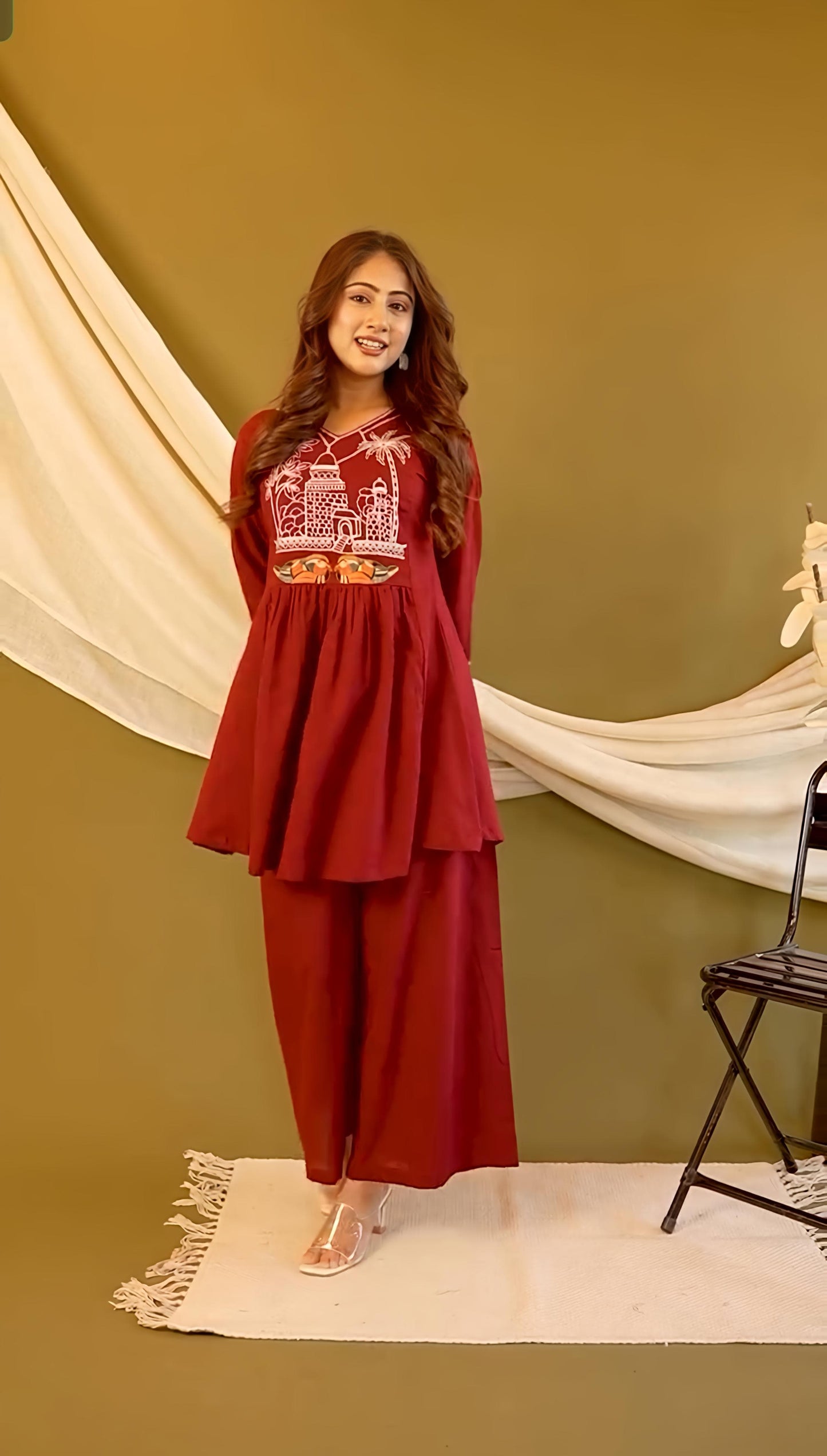 Beautiful Cotton slub Kurti with Pant set(WACD138)