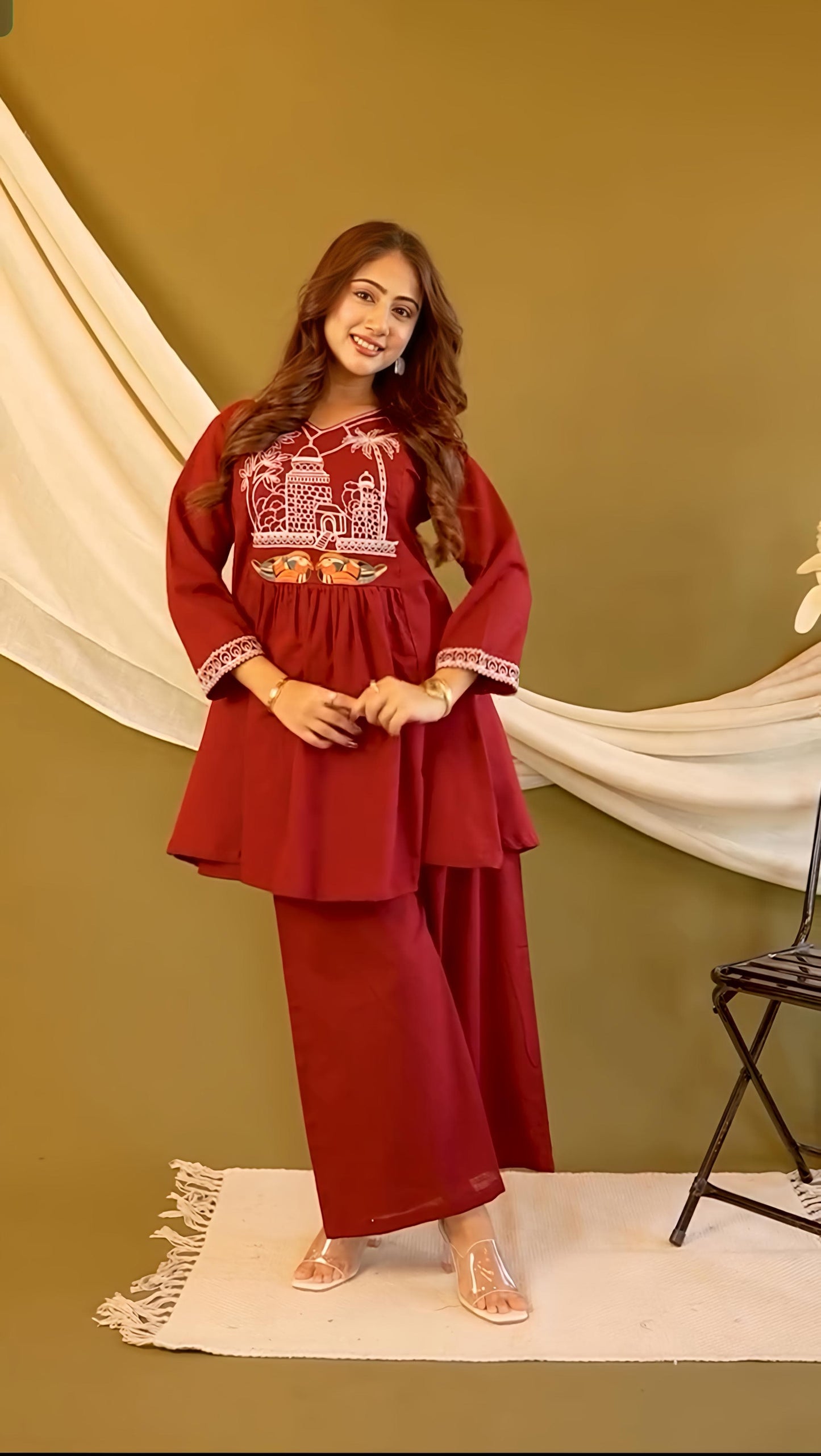 Beautiful Cotton slub Kurti with Pant set(WACD138)
