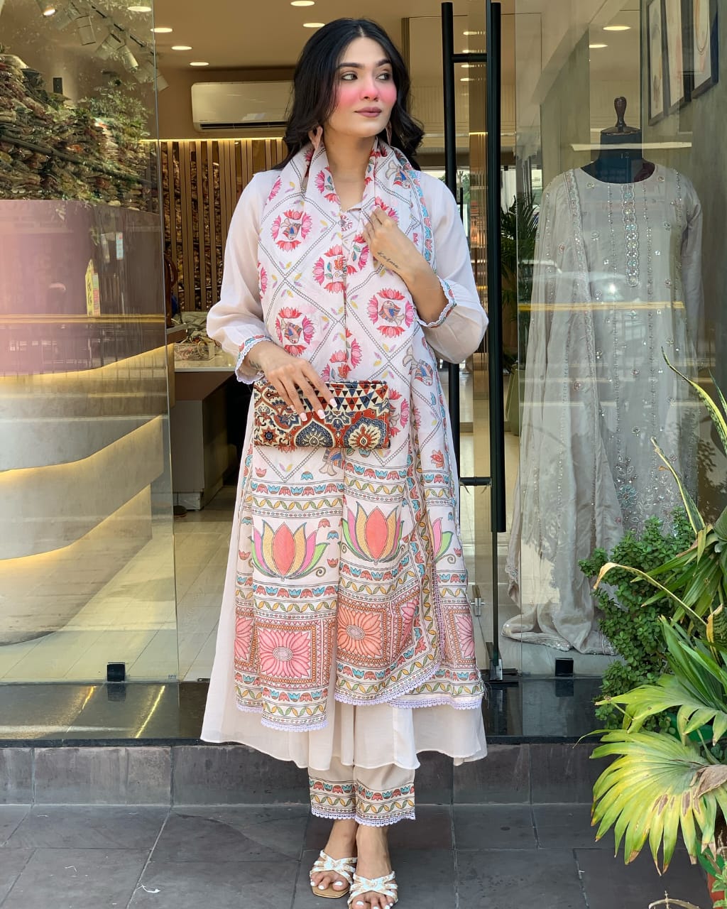 Premium Mul Chanderi 3 Pcs Gown Set (WARED484)