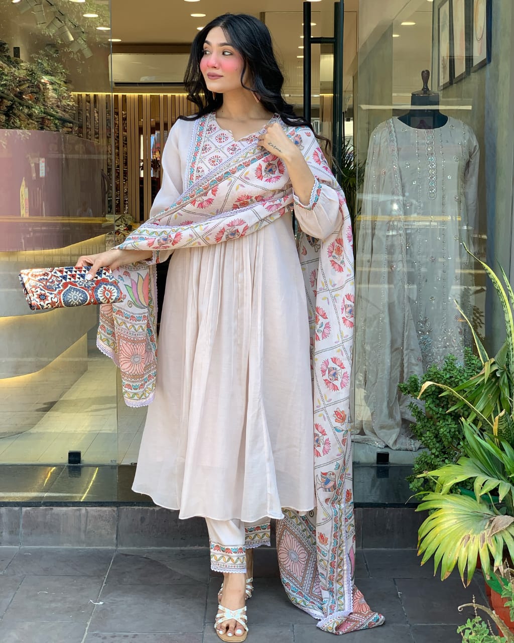 Premium Mul Chanderi 3 Pcs Gown Set (WARED484)