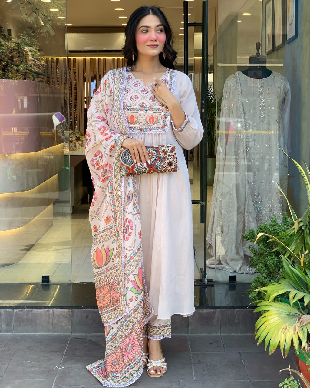 Premium Mul Chanderi 3 Pcs Gown Set (WARED484)