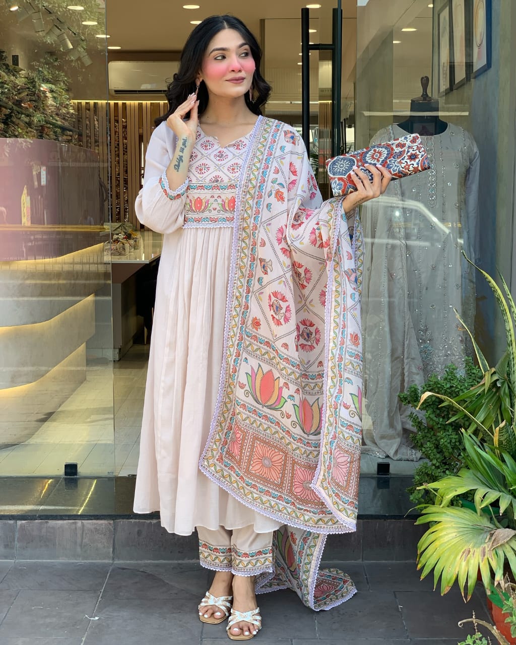 Premium Mul Chanderi 3 Pcs Gown Set (WARED484)