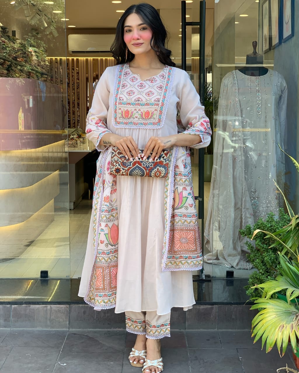 Premium Mul Chanderi 3 Pcs Gown Set (WARED484)