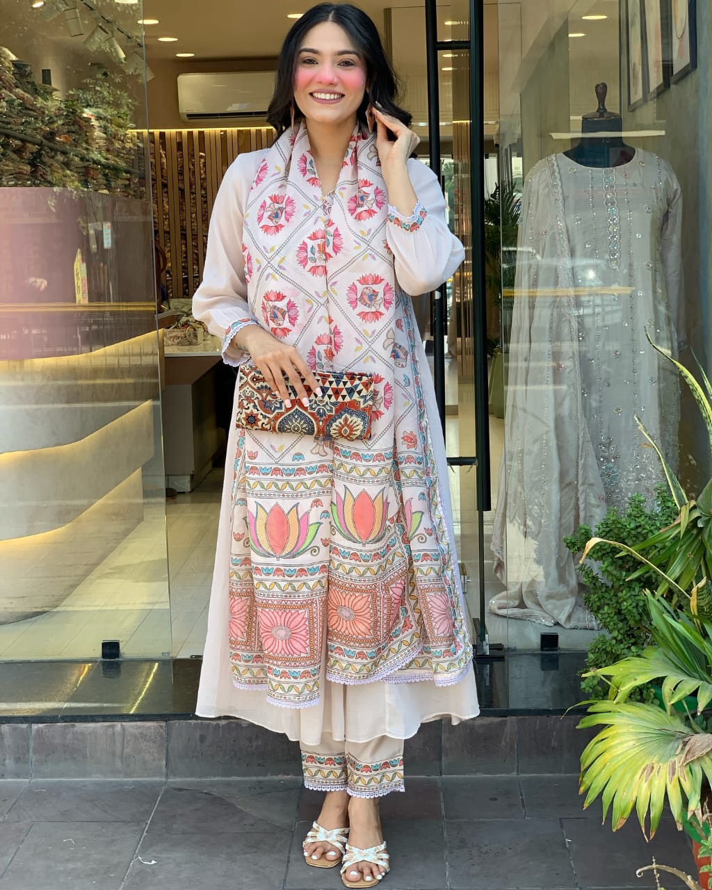 Premium Mul Chanderi 3 Pcs Gown Set (WARED484)