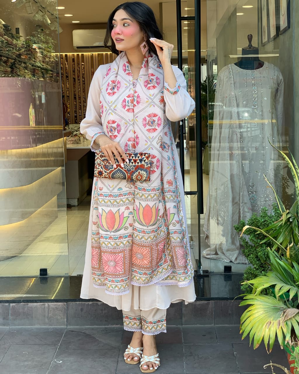 Premium Mul Chanderi 3 Pcs Gown Set (WARED484)