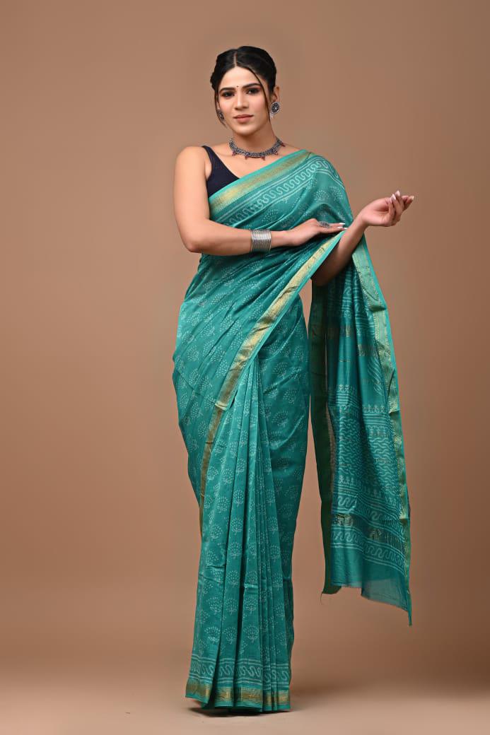 Exclusive Hand Block Printed Maheshwari Silk Saree (SWSRMAH07)