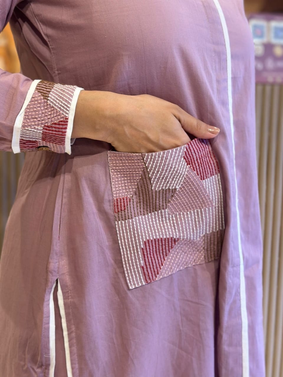 Full Multicolour Embroidery on Sleeves Pocket (WACD175)