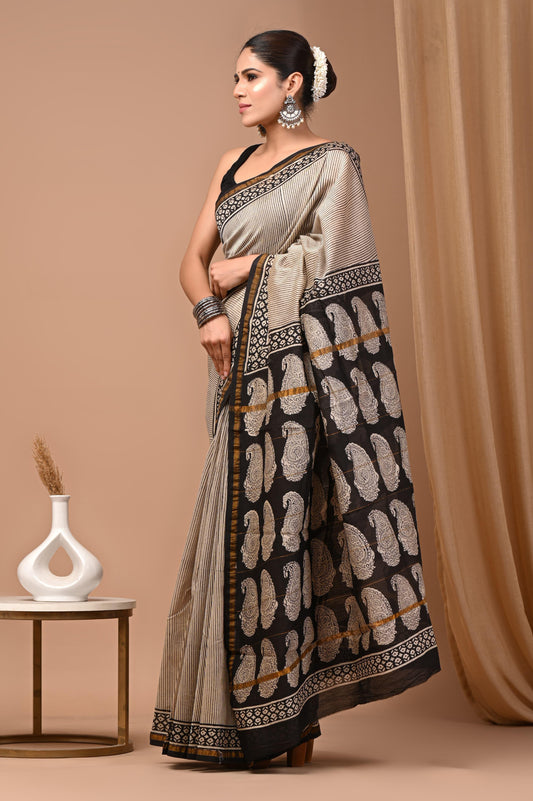 Premium Hand Block Printed Chanderi Silk Saree (SWSRCHACH01)
