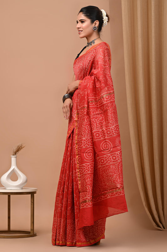 Premium Hand Block Printed Chanderi Silk Saree (SWSRCHACH02)