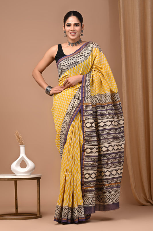 Premium Hand Block Printed Chanderi Silk Saree (SWSRCHACH04)