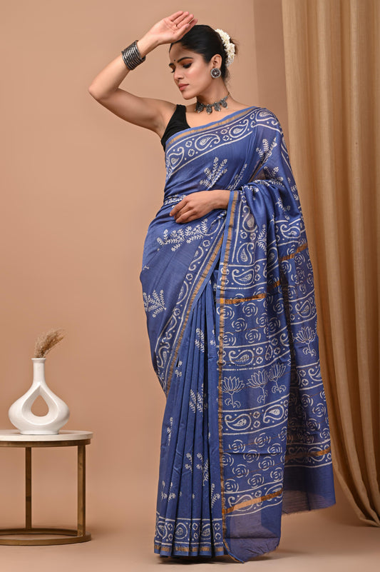 Premium Hand Block Printed Chanderi Silk Saree (SWSRCHACH05)
