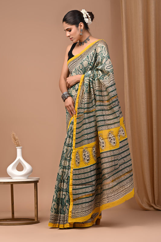 Premium Hand Block Printed Chanderi Silk Saree (SWSRCHACH06)