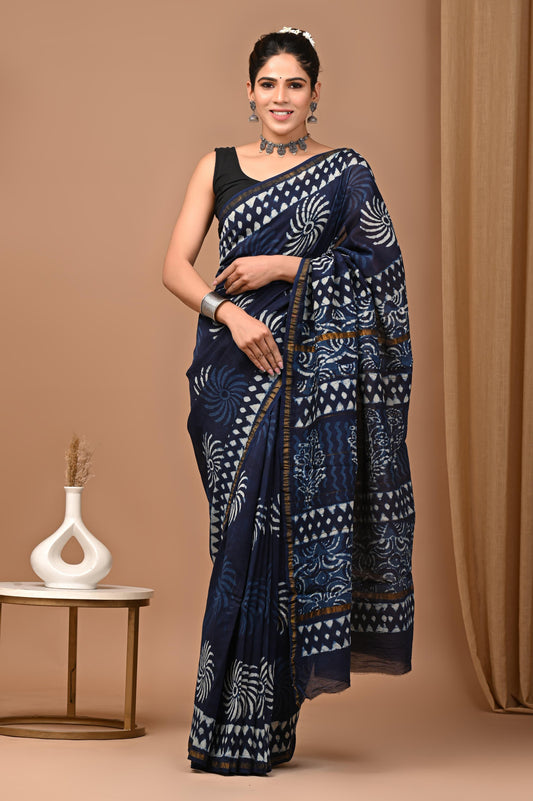 Premium Hand Block Printed Chanderi Silk Saree (SWSRCHACH07)