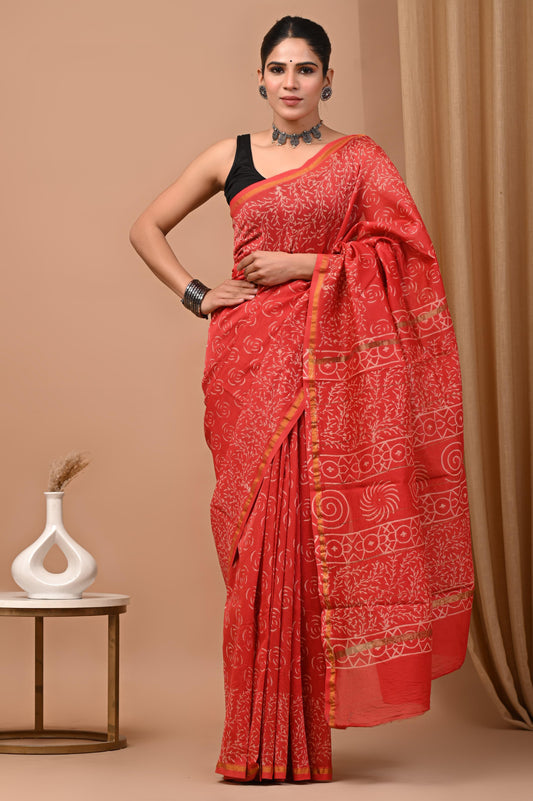 Premium Hand Block Printed Chanderi Silk Saree (SWSRCHACH08)
