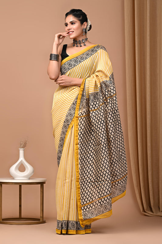 Premium Hand Block Printed Chanderi Silk Saree (SWSRCHACH10)