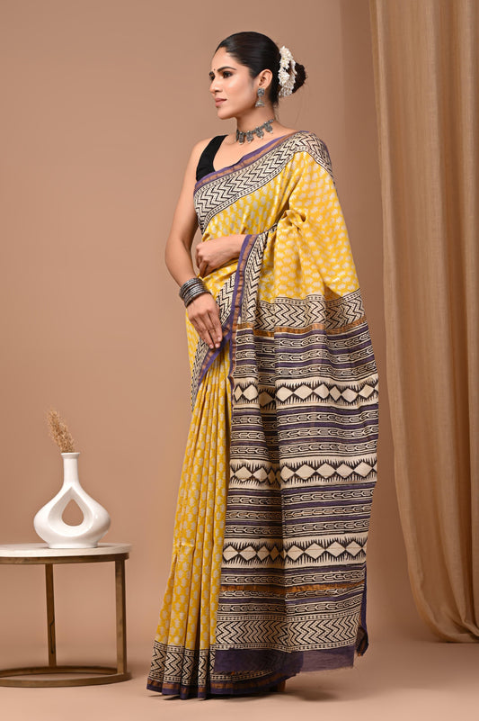 Premium Hand Block Printed Chanderi Silk Saree (SWSRCHACH11)