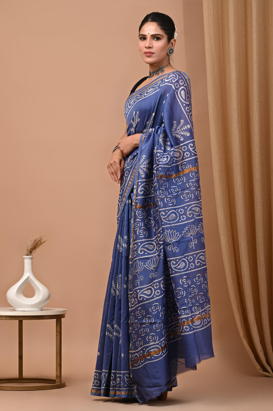 Premium Hand Block Printed Chanderi Silk Saree (SWSRCHACH13)