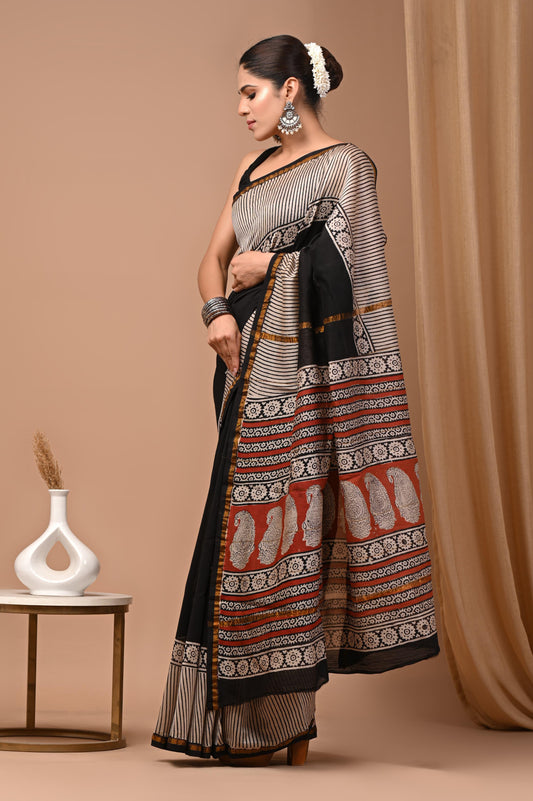 Premium Hand Block Printed Chanderi Silk Saree (SWSRCHACH14)
