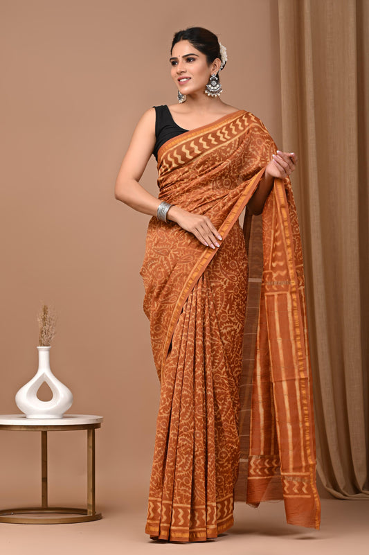 Premium Hand Block Printed Chanderi Silk Saree (SWSRCHACH15)