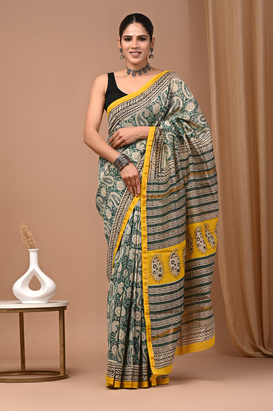 Premium Hand Block Printed Chanderi Silk Saree (SWSRCHACH16)