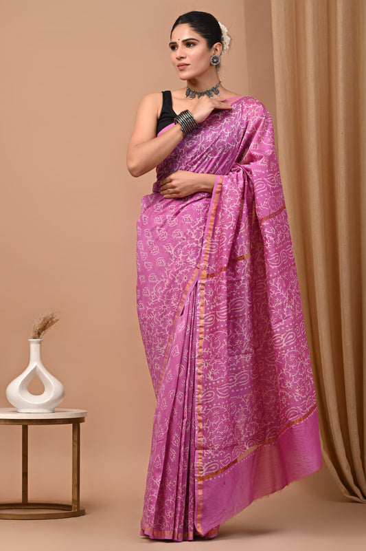 Premium Hand Block Printed Chanderi Silk Saree (SWSRCHACH17)
