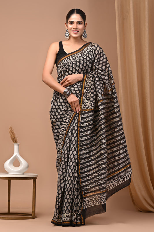 Premium Hand Block Printed Chanderi Silk Saree (SWSRCHACH18)