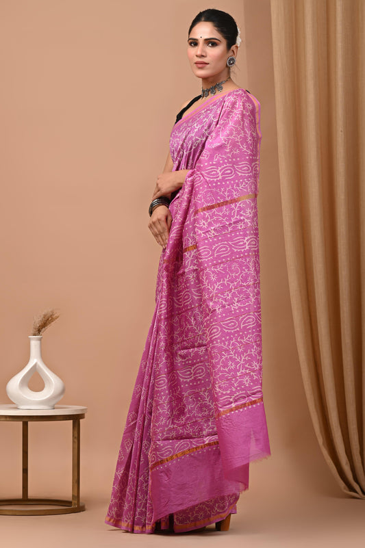 Premium Hand Block Printed Chanderi Silk Saree (SWSRCHACH21)