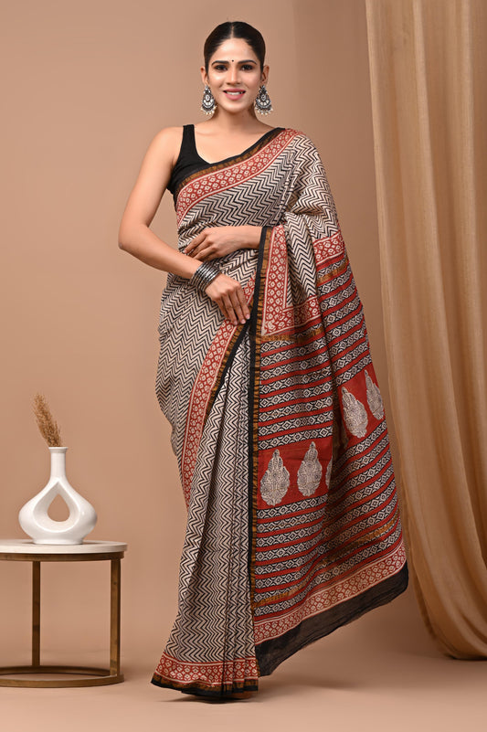 Premium Hand Block Printed Chanderi Silk Saree (SWSRCHACH19)