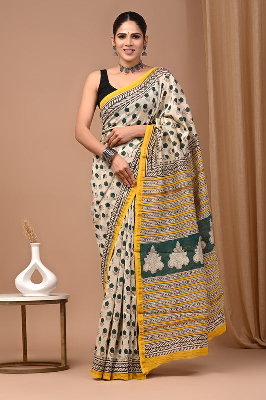 Premium Hand Block Printed Chanderi Silk Saree (SWSRCHACH20)