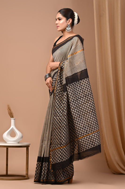 Premium Hand Block Printed Chanderi Silk Saree (SWSRCHACH27)