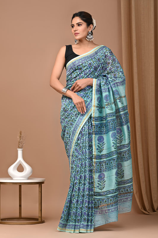 Premium Hand Block Printed Chanderi Silk Saree (SWSRCHACH28)