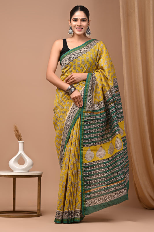 Premium Hand Block Printed Chanderi Silk Saree (SWSRCHACH30)