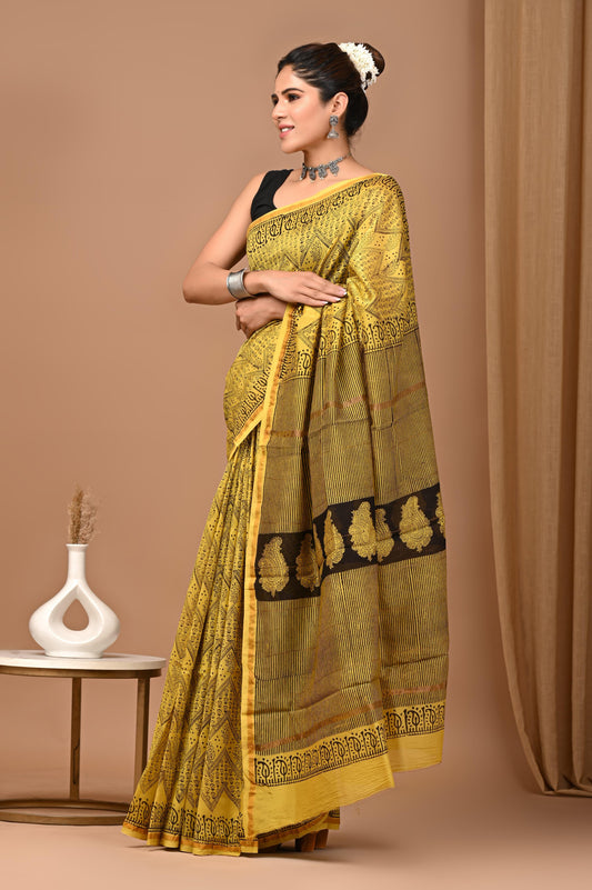 Premium Hand Block Printed Chanderi Silk Saree (SWSRCHACH31)