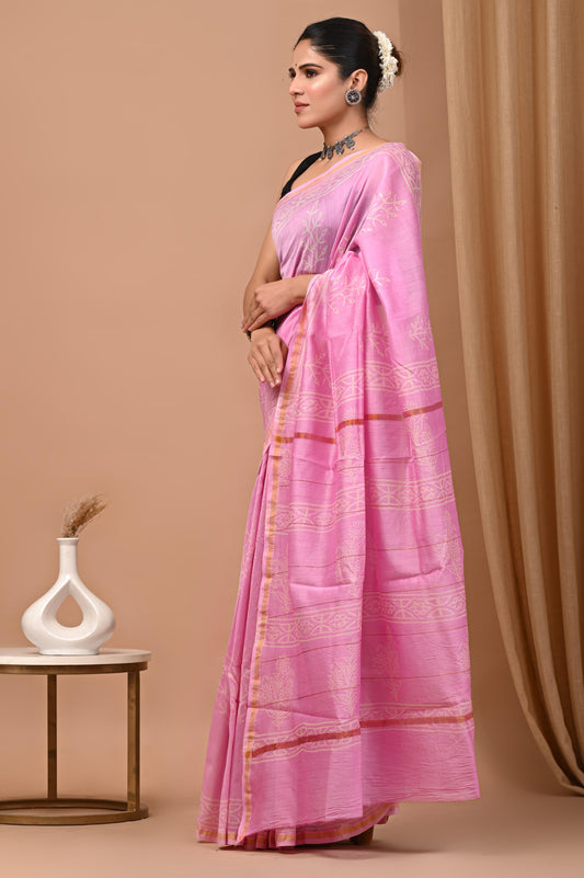 Premium Hand Block Printed Chanderi Silk Saree 32