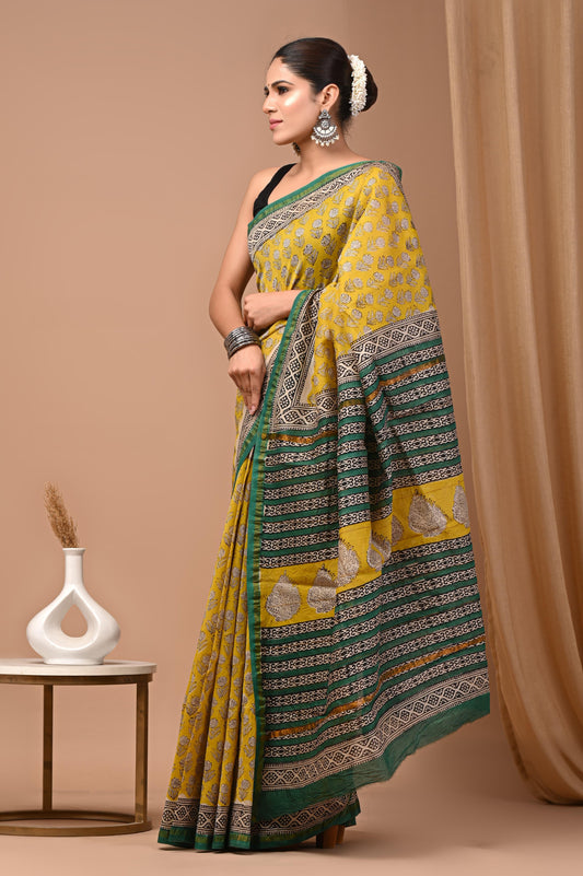 Premium Hand Block Printed Chanderi Silk Saree 33