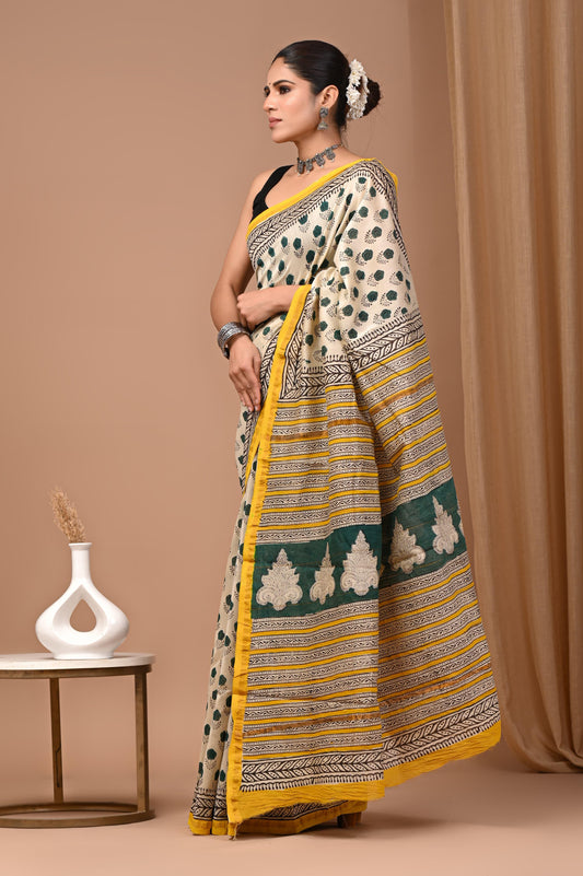 Premium Hand Block Printed Chanderi Silk Saree 35