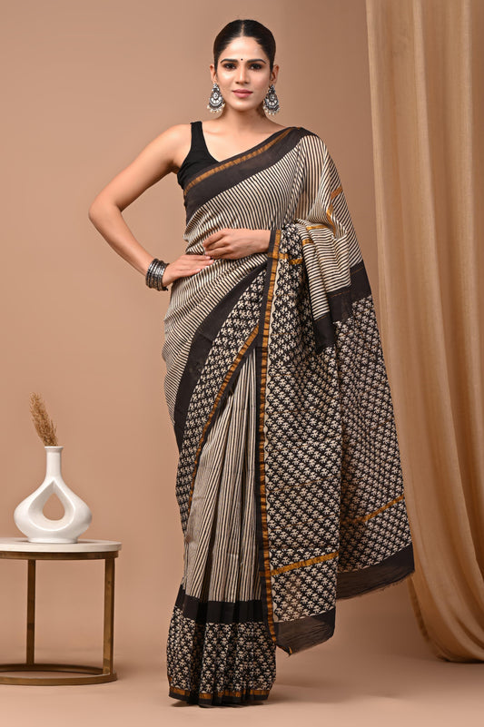 Premium Hand Block Printed Chanderi Silk Saree  36