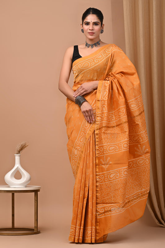 Premium Hand Block Printed Chanderi Silk Saree 37