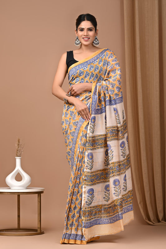 Premium Hand Block Printed Chanderi Silk Saree 38