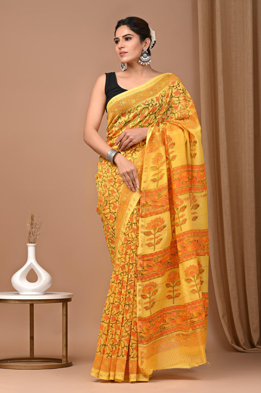 Premium Hand Block Printed Chanderi Silk Saree 40
