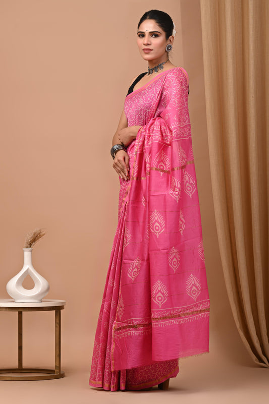 Premium Hand Block Printed Chanderi Silk Saree 41