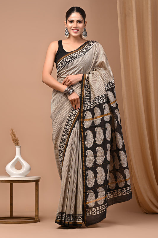 Premium Hand Block Printed Chanderi Silk Saree 42