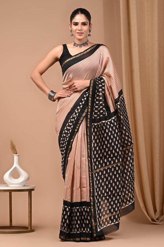 Premium Hand Block Printed Chanderi Silk Saree 43