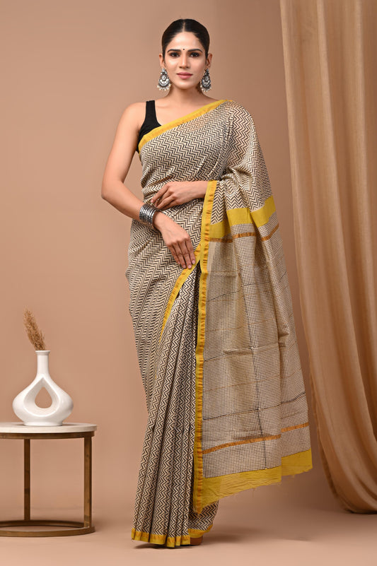 Premium Hand Block Printed Chanderi Silk Saree 44
