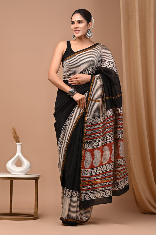 Premium Hand Block Printed Chanderi Silk Saree 45