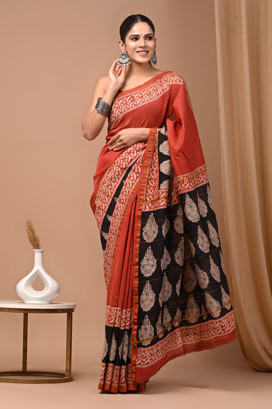 Premium Hand Block Printed Chanderi Silk Saree 46