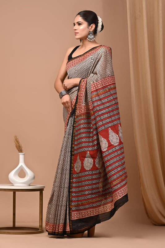 Premium Hand Block Printed Chanderi Silk Saree 47