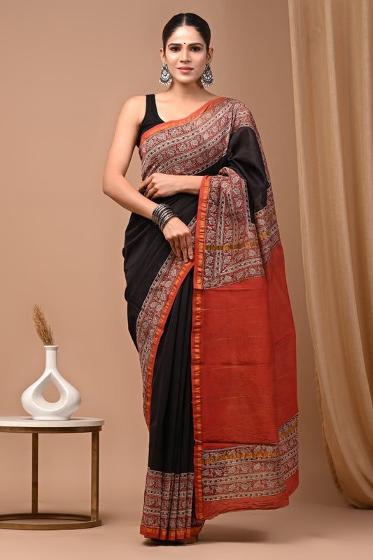 Premium Hand Block Printed Chanderi Silk Saree 48